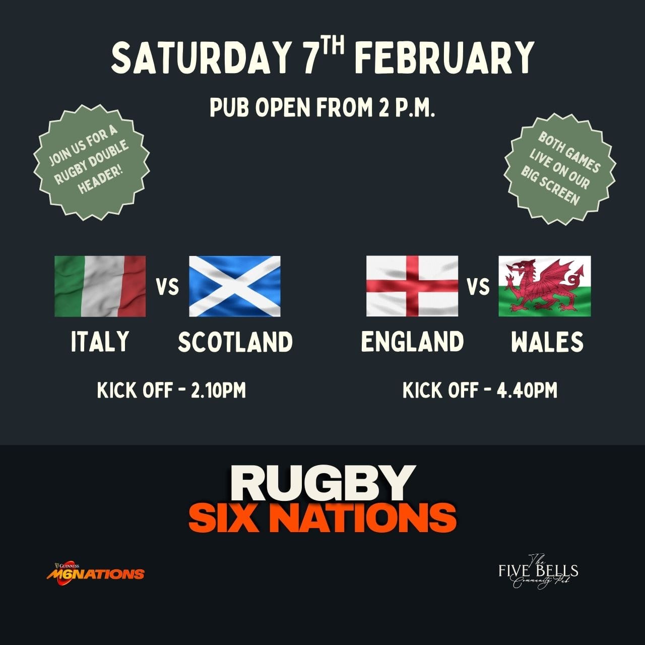 6 Nations Double Header – ITA v SCO & ENG v WAL