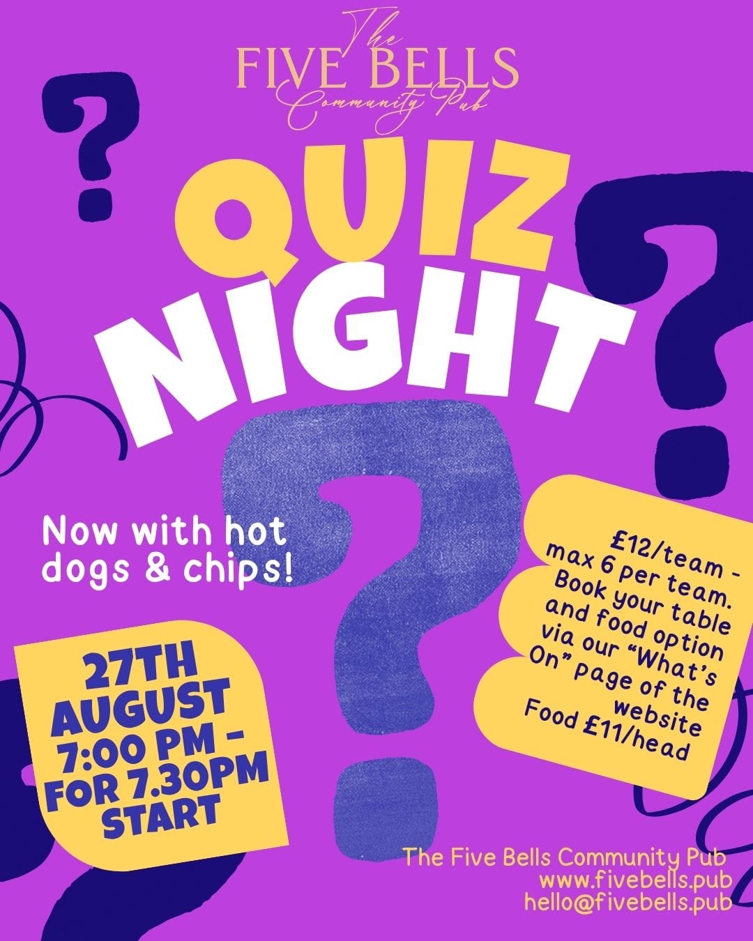 August Quiz Night… With Hot Dogs!