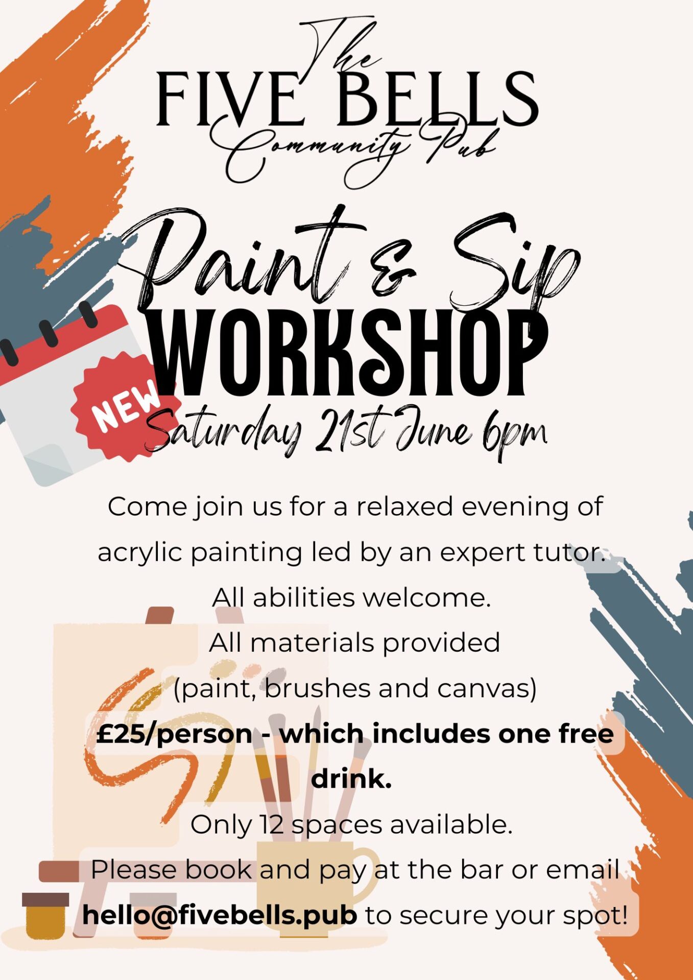 Yellow red brown simple colorful fun painting workshop flyer